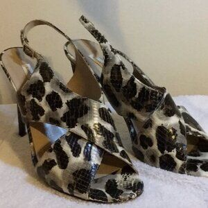 Diane von Furstenberg Graphic Open-Toe Slingback Heels in Snakeskin (8.5B)